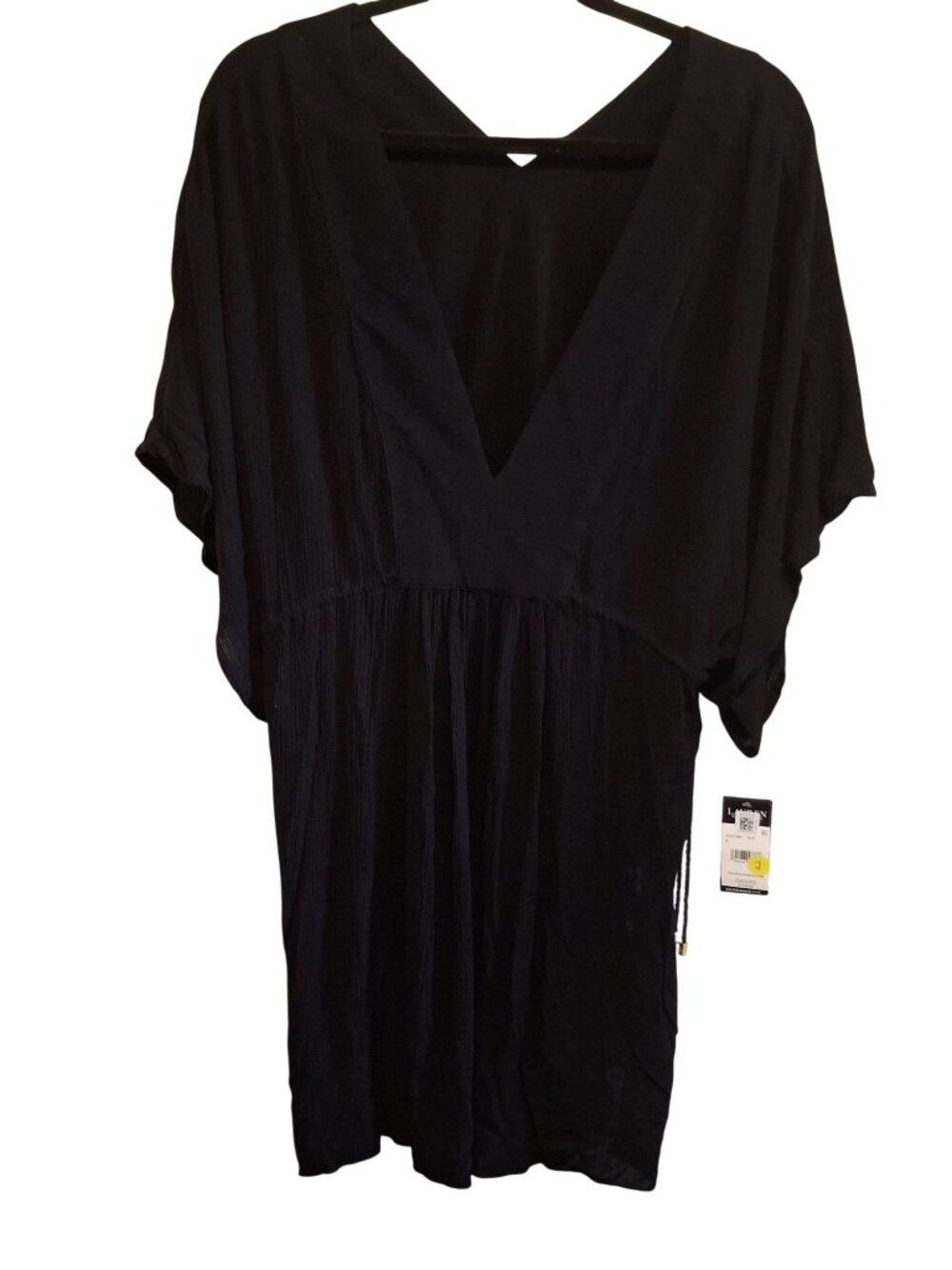 Lauren Ralph Lauren Black Swim Cover-Up Dress Medium V-Neck Short Sleeves 100% V